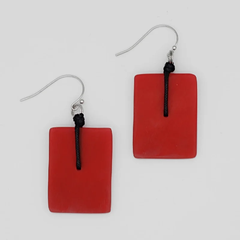 Hoop earrings with polished metal for a shiny and high-quality finish-Red Rectangle Dangle Earrings