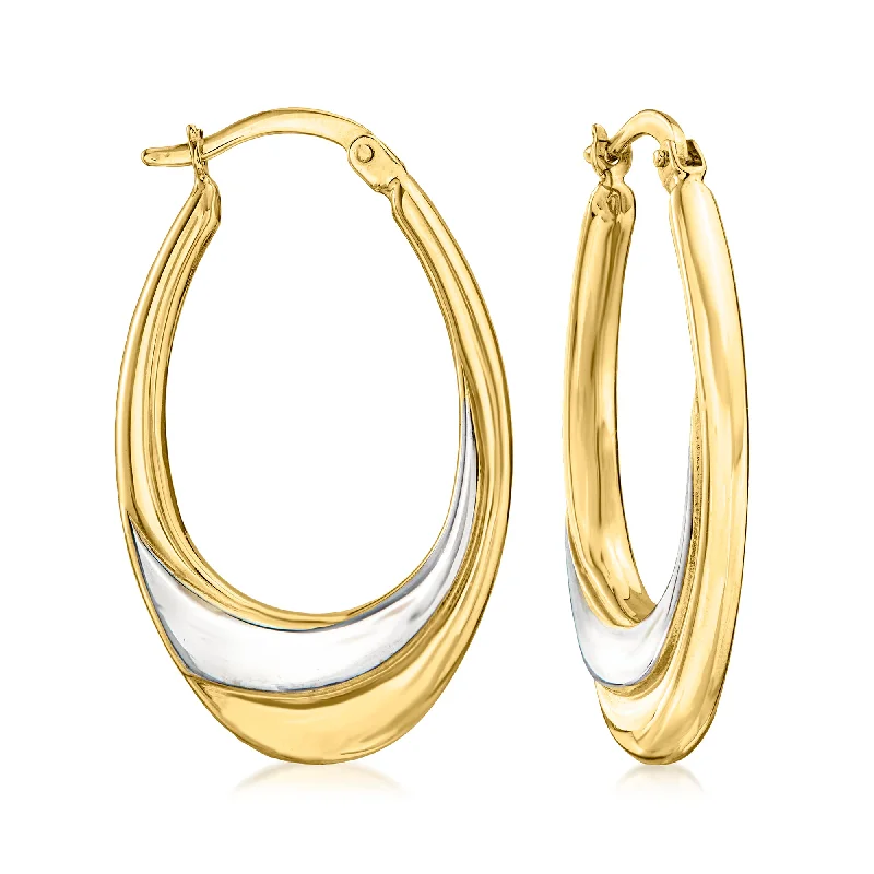 Best hoop earrings with vintage rhinestone embellishments for a retro-glam effect-Ross-Simons 14kt 2-Tone Gold Oval Hoop Earrings