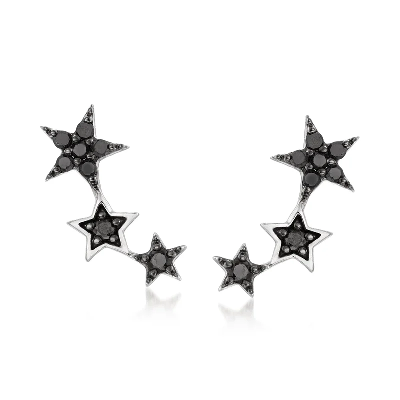 Best hoop earrings with stacked layers for a dimensional and bold look-Ross-Simons Black Diamond Star Earrings in Sterling Silver