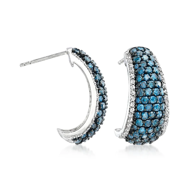 Best hoop earrings with minimal embellishments for a sleek and modern look-Ross-Simons Blue Diamond J-Hoop Earrings in Sterling Silver