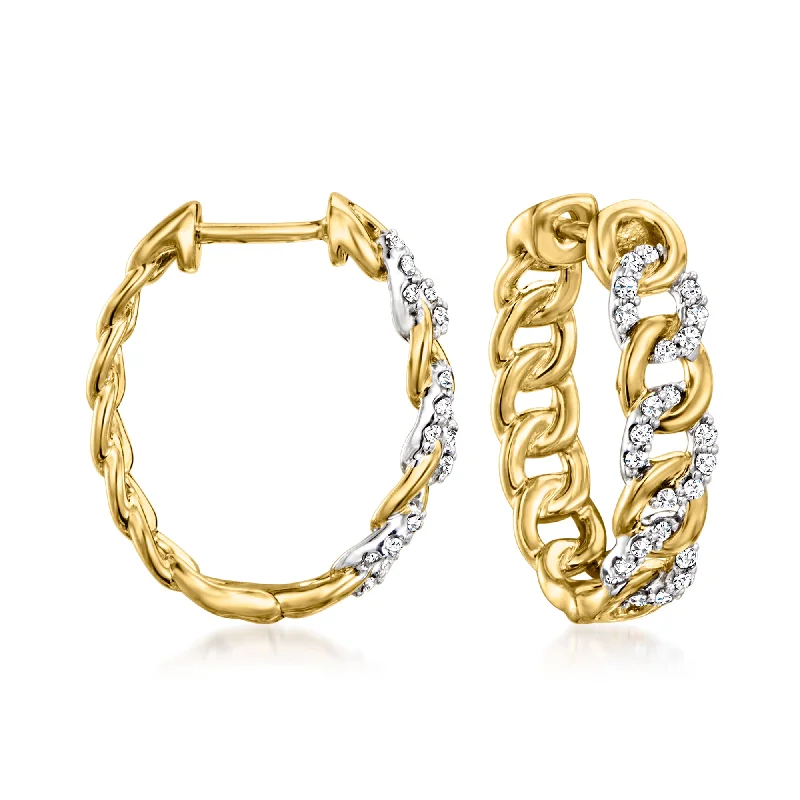 Hoop earrings with colorful beads for a fun and playful vibe-Ross-Simons Diamond Curb-Link Oval Hoop Earrings in 18kt Gold Over Sterling Silver