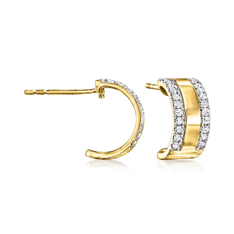 Best hoop earrings with snake-inspired designs for an edgy and fierce vibe-Ross-Simons Diamond-Edge C-Hoop Earrings in 18kt Yellow Gold