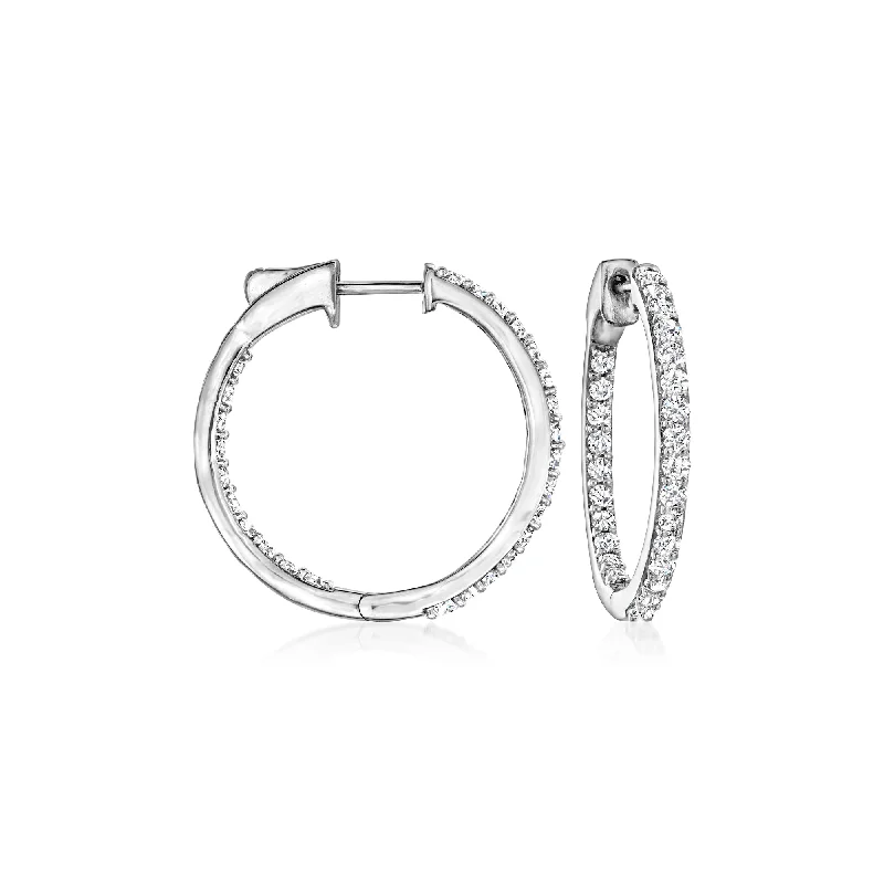 Hoop earrings with gold accents for a warm, elegant statement piece-Ross-Simons Diamond Inside-Outside Hoop Earrings in Sterling Silver