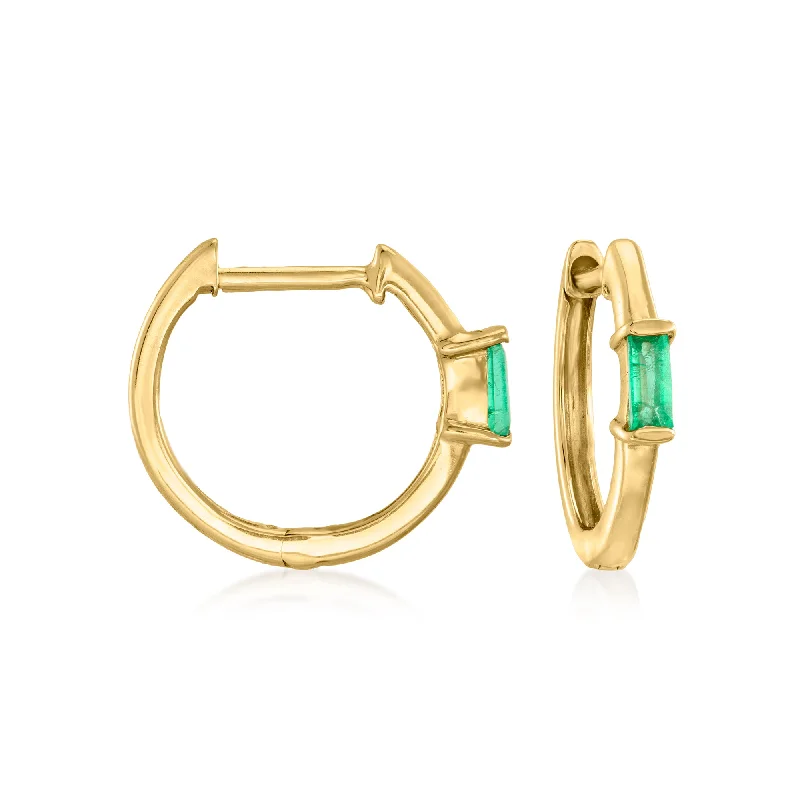 Best hoop earrings with twisted rope designs for a nautical-inspired style-Ross-Simons Emerald Huggie Hoop Earrings in 14kt Yellow Gold