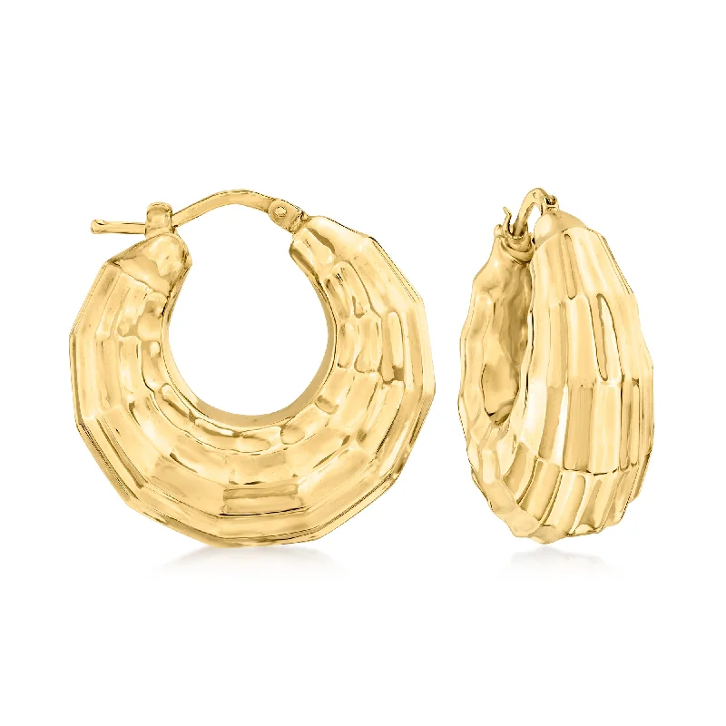 Best hoop earrings with enamel details for a colorful and modern look-Ross-Simons Italian 14kt Yellow Gold Rectangular Faceted Hoop Earrings