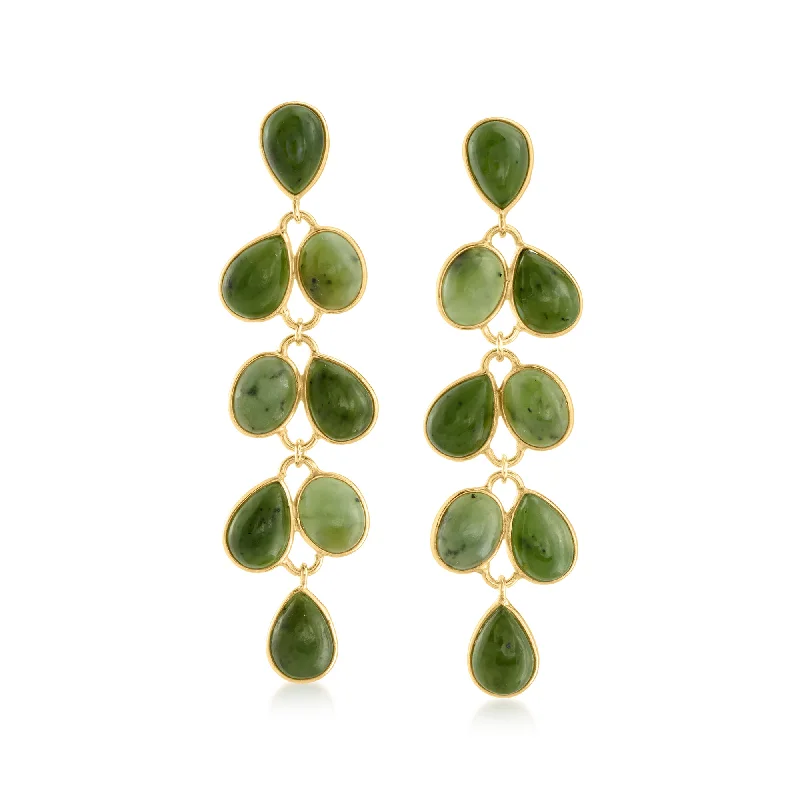 Small hoop earrings for a delicate and understated everyday wear-Ross-Simons Nephrite Jade Chandelier Earrings in 18kt Gold Over Sterling