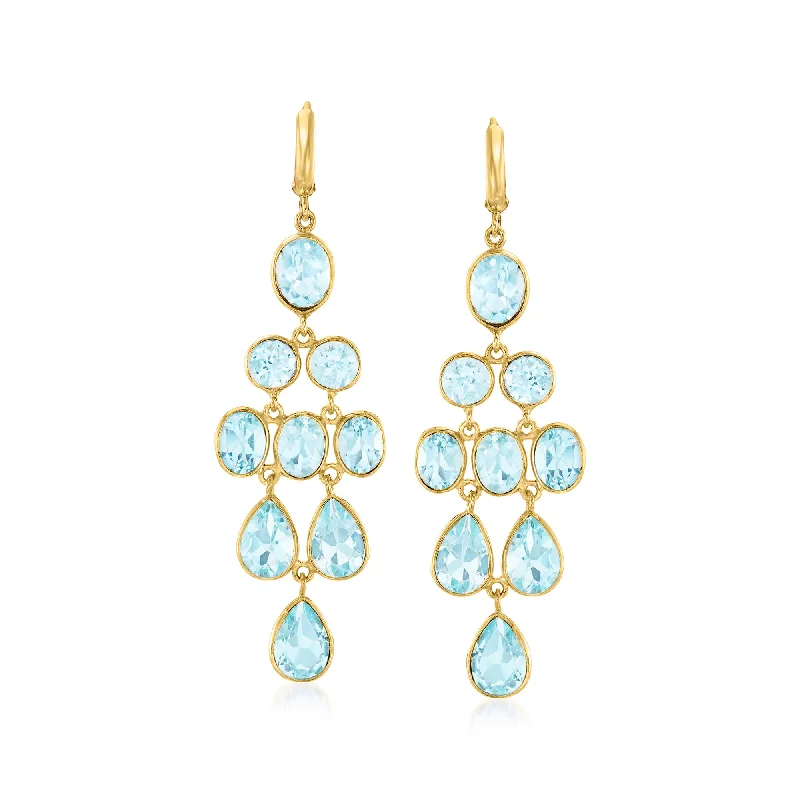 Hoop earrings with leather accents for a sleek and bold combination-Ross-Simons Sky Blue Topaz Chandelier Earrings in 18kt Gold Over Sterling