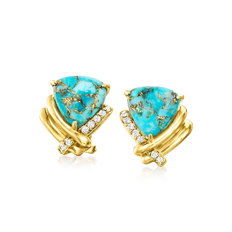 Hoop earrings with pearl accents for a chic and classic style-Ross-Simons Turquoise and . Diamond Earrings in 18kt Gold Over Sterling