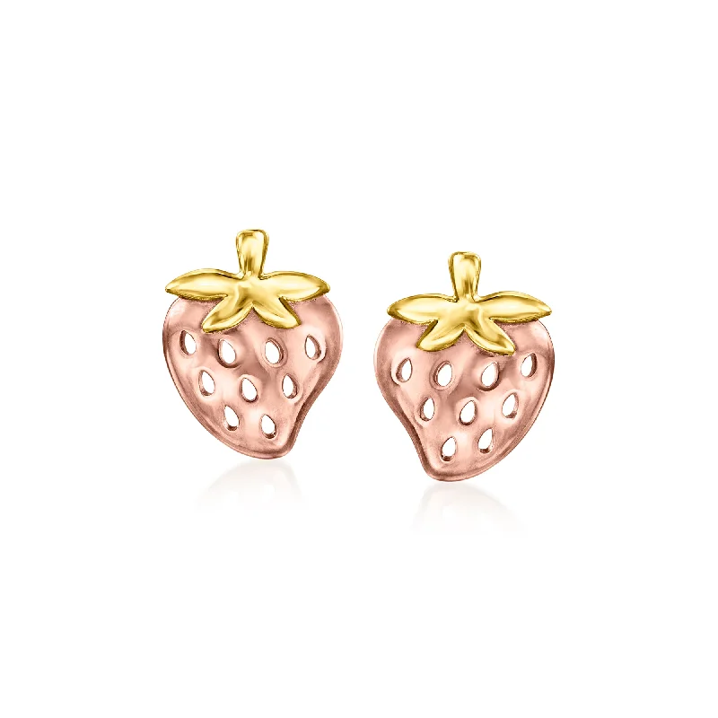 Lightweight hoop earrings for comfortable and all-day wear-RS Pure by Ross-Simons 14kt 2-Tone Gold Strawberry Earrings