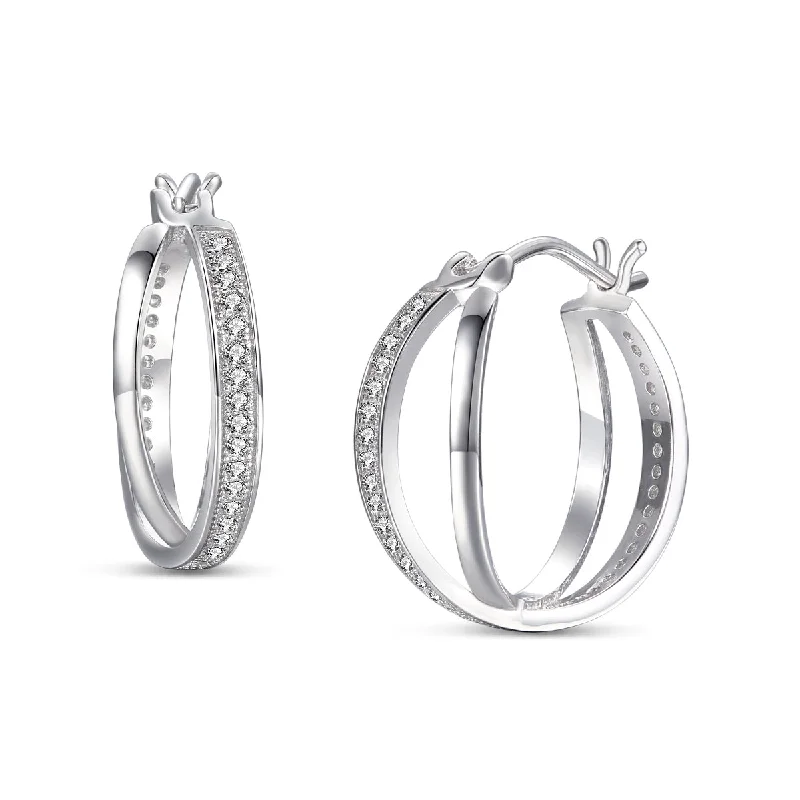 Best hoop earrings with geometric pendants for a modern, chic appeal-Sparkling Sterling Silver and Cubic Zirconia Hoop Earrings