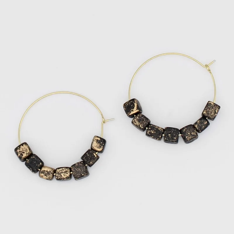 Stylish hoop earrings with diamond accents for an elegant and sparkling effect-Square Black and Gold Hoop Dangle Earring