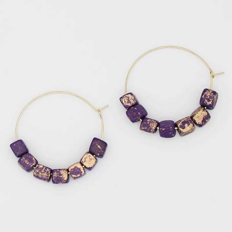 Best hoop earrings with gold-plated finishes for an affordable luxury vibe-Square Purple and Gold Hoop Dangle Earring