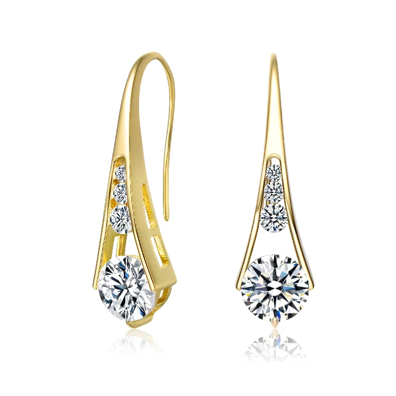 Best hoop earrings with gold for a luxurious and timeless look-Sterling Silver 14K Gold Plated Clear Cubic Zirconia Pear Drop Hook Earrings