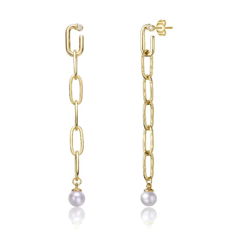 Best hoop earrings with braided leather for a rustic, stylish finish-Delphine Golden Link Pearl Dangle Earrings