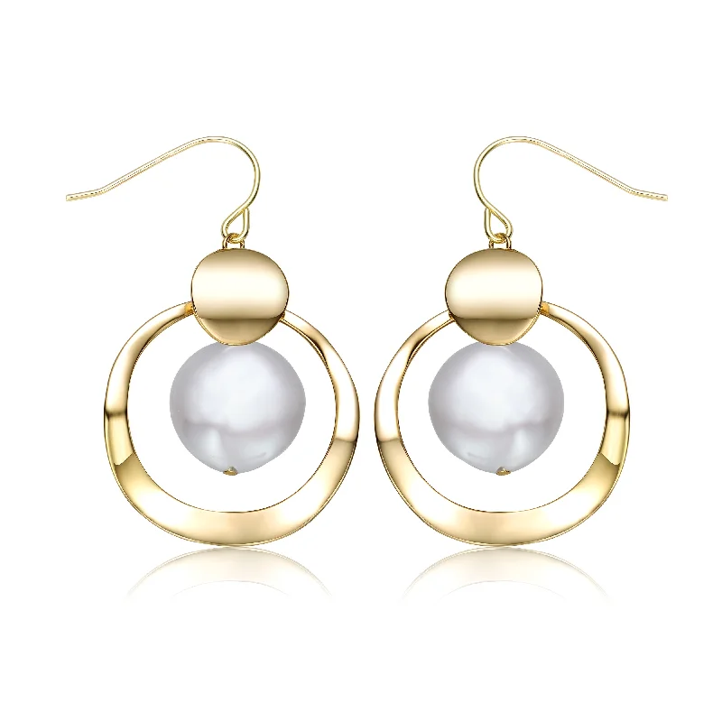 Hoop earrings with pearl accents for a chic and classic style-Delphine Golden Double Circle Pearl Earrings