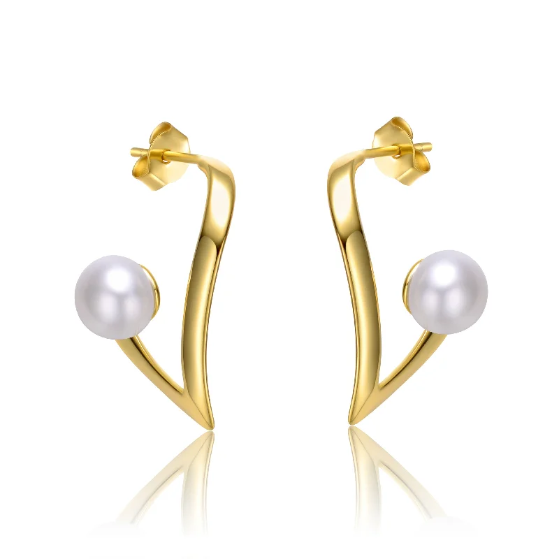 Hoop earrings with infinity loop designs for a continuous and eternal shape-Delphine Demi Golden Ribbon Pearl Earrings