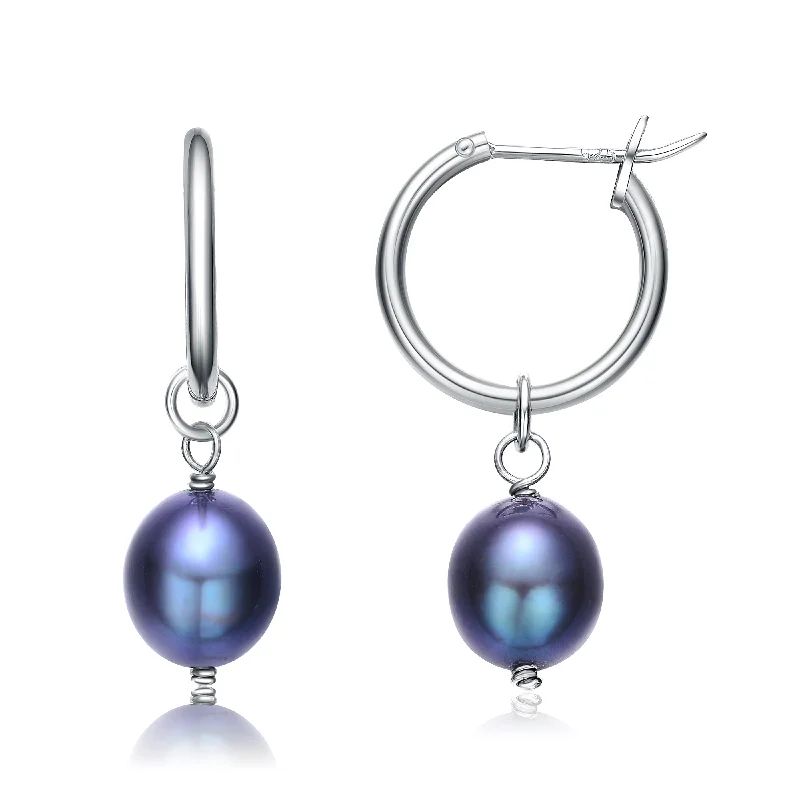 Hoop earrings with twisted leather for a chic and modern boho look-Emma Blue Pearl Earrings