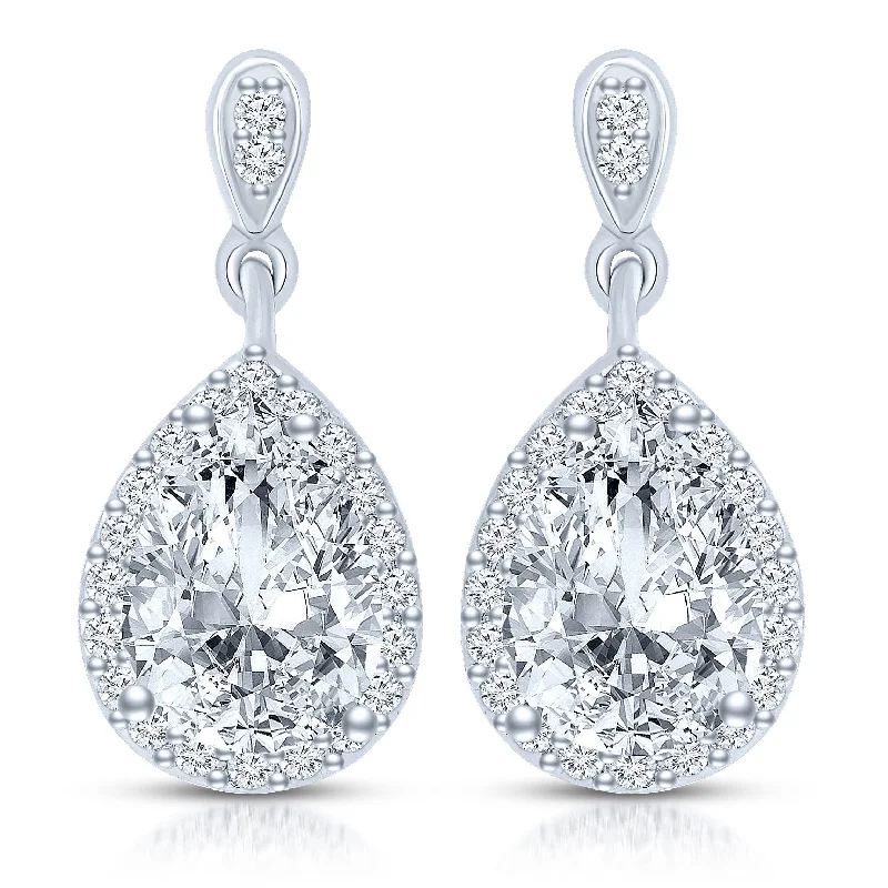 Hoop earrings with cut-out designs for a creative and lightweight effect-Sterling Silver Plated Cubic Zirconia Pear Dangling Earrings