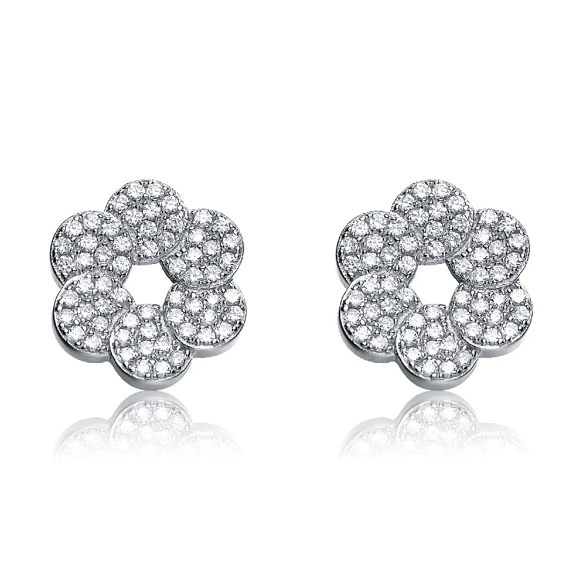 Best hoop earrings with geometric triangle shapes for a modern, chic design-Sterling Silver Cubic Zirconia Round Flower Shape Earrings