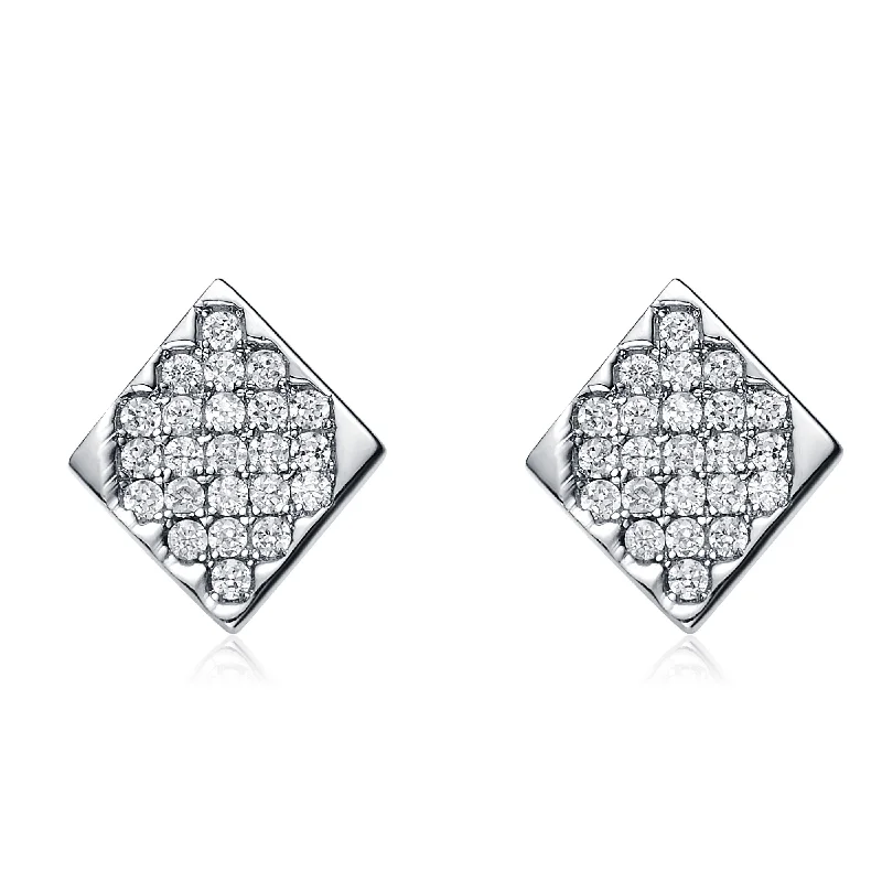 Best hoop earrings with enamel details for a colorful and modern look-Sterling Silver Cubic Zirconia Square Stud Style Earrings