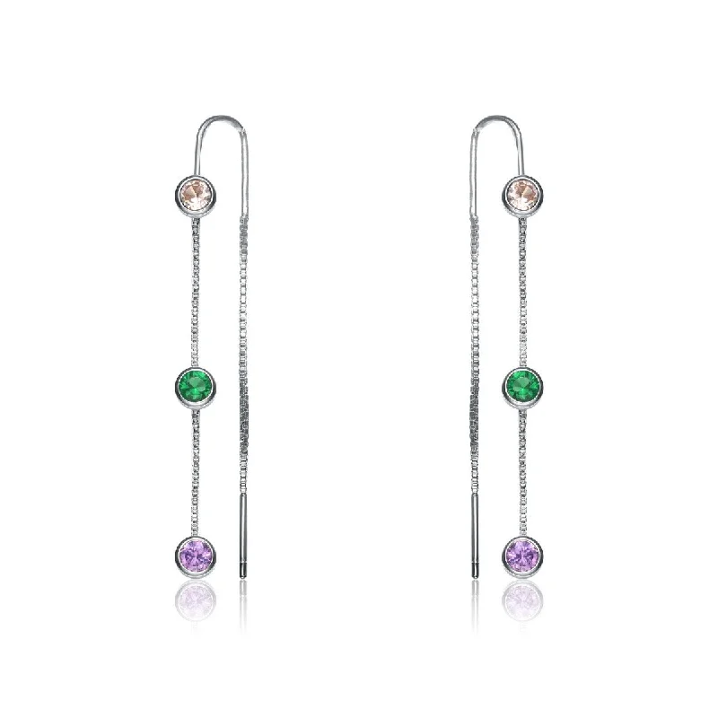 Best hoop earrings with custom engravings for a personalized and meaningful gift-Sterling Silver Multi Colored Cubic Zirconia Dangle Earrings