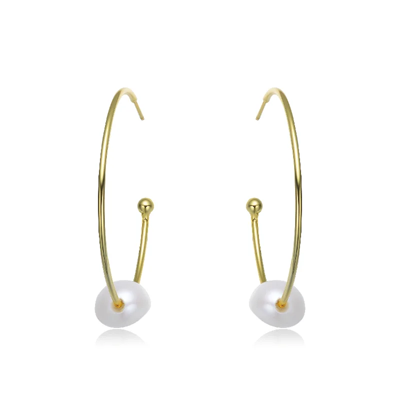 Hoop earrings with stacked layers for a bold and textured design-Brigitte Golden Pearl Thin Hoop Earring