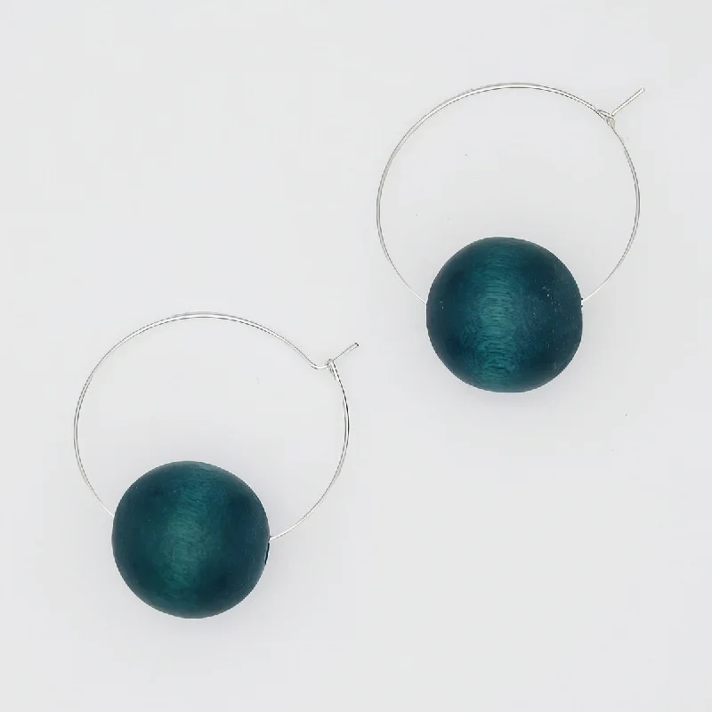 Hoop earrings with oversized pearl accents for a statement-making look-Teal Ball Hoop Dangle Earring