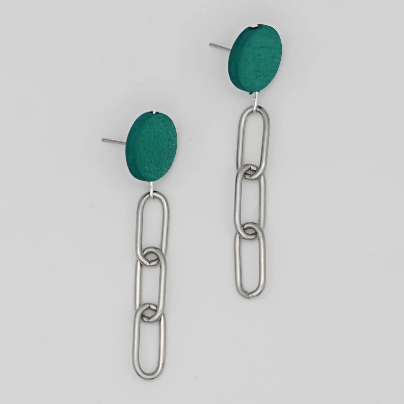 Hoop earrings with multi-tone finishes for a colorful and layered effect-Teal Silver Link Dangle Earring