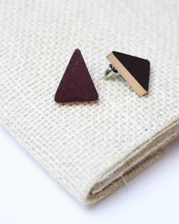 Best hoop earrings with geometric triangle shapes for a modern, chic design-Triangle Wooden Post in Maroon