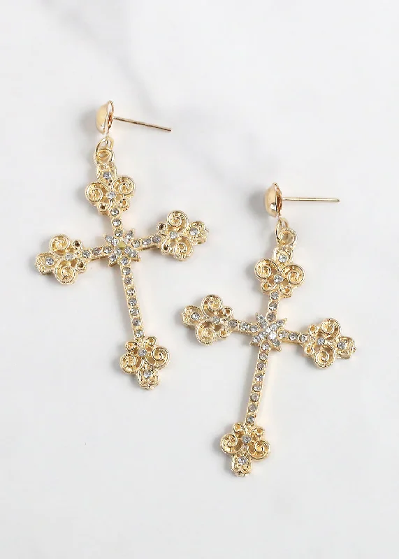 Best hoop earrings with hammered gold for a rustic yet elegant look-Vintage Cross Dangle Earrings