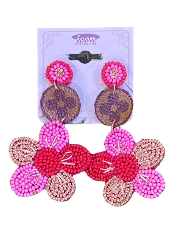 Hoop earrings with cut-out designs for a creative and lightweight effect-Women's Seed Bead Earrings In Pink