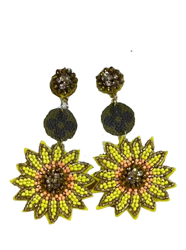 Best hoop earrings with multi-colored gemstones for a vibrant and lively touch-Women's Sunflower Seed Bead Earrings In Yellow