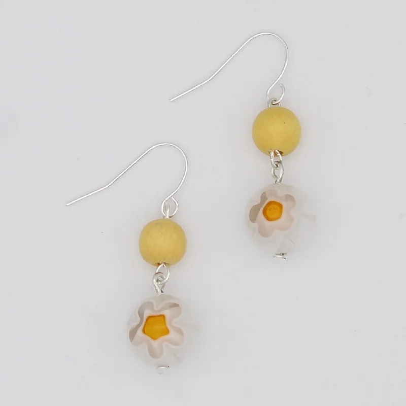 Hoop earrings with twisted leather for a chic and modern boho look-Yellow and White Garden Drop Earring